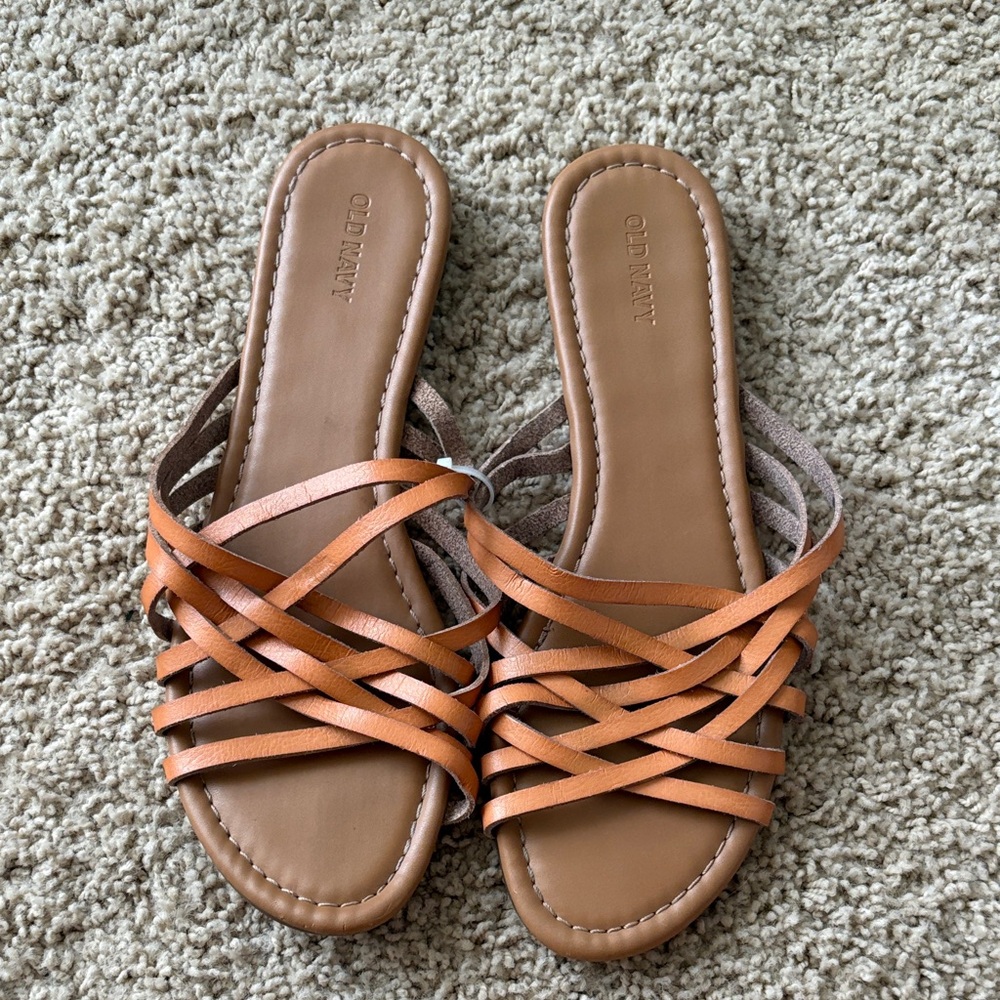 Old Navy Brown/Tan Strappy Slide Sandals - Women's